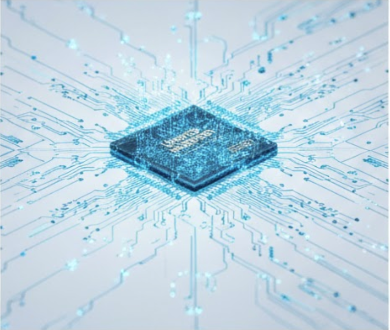 AI processor chip with circuit traces representing governance infrastructure